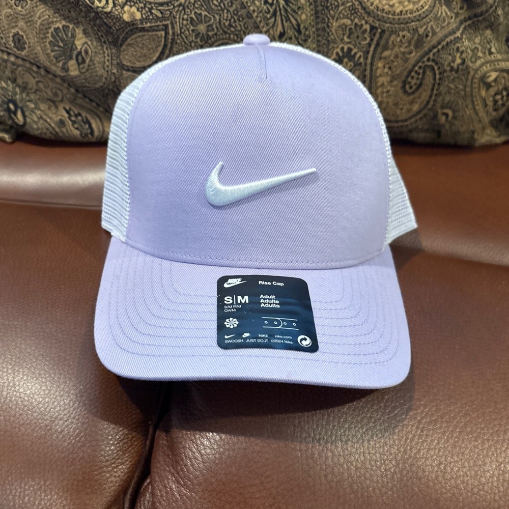 Nike Rise Cap Mens Lavender Purple White Trucker Hat Snapback Swoosh FB5630-532